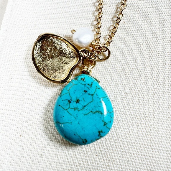 MAYAMAR Dipped 24K Gold Turquoise‎ Necklace Seashell Chain NWT Box RET $245 - Picture 7 of 10